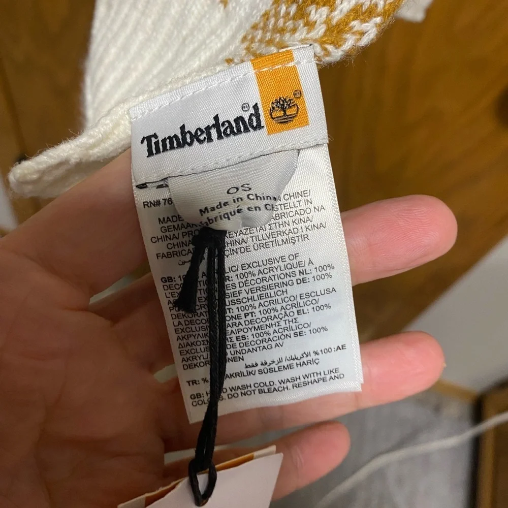 Timberland Tan Cream Plaid Knit Acrylic Scarf - New With Tags, Men's - 63”x9.5”